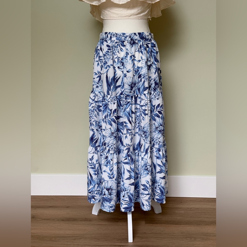 Cynthia Rowley Blue and White Floral Maxi Skirt